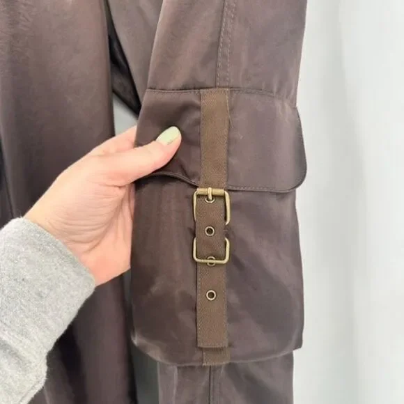 Y2K Express Cargo Floral Embroidered Wide Leg Pants Brown Size‎ 4 Satin VTG - Picture 10 of 16